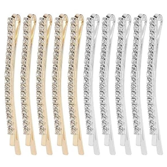 20 Pieces Rhinestone Bobby Pins Crystal Hair Clips Gold and Silver Diamond - Picture 8 of 8
